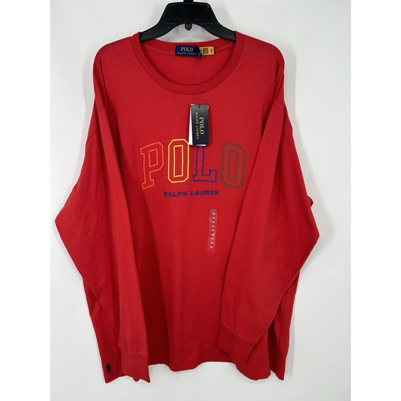 Polo Ralph Lauren‎ Rainbow Embroidered Long Sleeve Graphic T Shirt 2XL Big 2XB - Picture 1 of 8